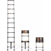 Dayplus - EN131 10.5ft/3.2M Telescopic Ladder Multi-Purpose Extension Loft Ladder Stainless Steel Extendable Portable Folding 11 Step Ladder with