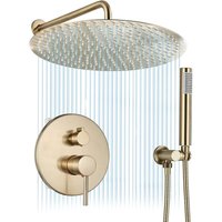 Suguword - Brushed Gold Shower System,Wall Mounted Shower Faucet Sets Complete,2 Way Round 8'Rainfall Shower Head with Handheld