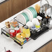 Extendable Dish Drainer – Stainless Steel Drainer with Adjustable Support Feet, Cutlery Holder & Removable Tray, 39.5-64.0 cm x 43.0 cm x 20.5 cm,