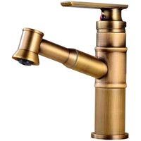 faucet, vintage pull-out bathroom faucet, single handle with pull-out shower bar, mixer tap, basin faucet, sink faucet, high spout, brass