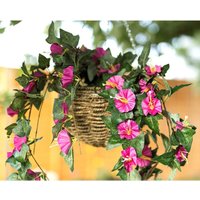 Garden Mile - Faux Floral Hanging Basket Indoor Outdoor Purple Pink Flower and Leaf Foliage