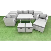 10 Pieces Outdoor pe Rattan Sofa Armchair Set Patio Garden Furniture Sets with Cushions 2 Side Tables 3 Stools Light Grey - Fimous