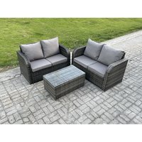 Fimous - 4 Seater Outdoor Lounge Sofa Set Rattan Garden Furniture Set with Rectangular Coffee Table Dark Grey Mixed