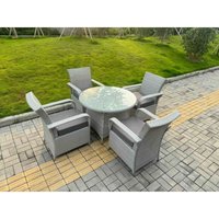 Fimous Rattan Garden Furniture Set with 1 Medium Round Coffee Table and 4 Seater Chairs Light Grey Mixed