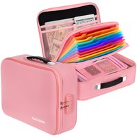 Fireproof document box - Heat resistant up to 2300°C & Waterproof, 13-layer file organizer with lock, for important documents, Pink