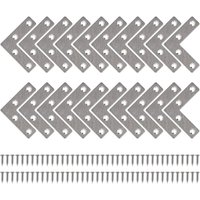 Flat Straight L-Shaped Metal Fixing Brackets with Screws for Wood Furniture Cabinet Repair Support 50 x 50 mm 20 Pieces