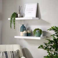 Home Source - Pair Floating Wall Mounted Storage Shelf Wooden 60cm cd Bookshelves Gloss White