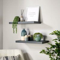 Home Source - Pair Floating Wall Mounted Book Storage Shelf Wooden 60cm Bookshelves Matt Grey