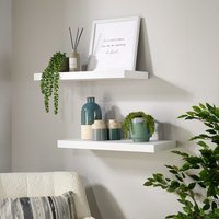 Home Source - Pair Floating Wall Mounted Storage Shelf Wooden 60cm dvd Bookshelves Matt White