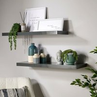 Home Source - Pair Floating Wall Mounted Storage Shelf Wooden 80cm dvd Bookshelves Gloss Grey