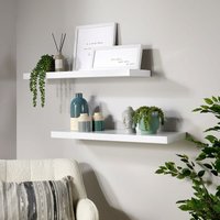 Home Source - Pair Floating Wall Mounted Storage Shelf Wooden 80cm cd Bookshelves Gloss White
