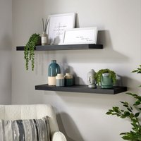 Pair Floating Wall Mounted Storage Shelf Wooden 80cm DVD Bookshelves Matt Black