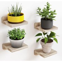 Floating Wall Shelves 4 Pack 12.7cm – Rustic Wood Shelving for Kitchen Bedroom Living Room - Wood
