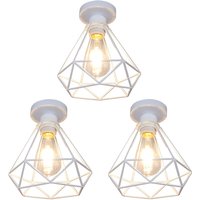 Flush Ceiling Lights, Vintage Industrial Ø20cm Diamond Ceiling Lamp, Retro Chandelier Fixture with Cage Lampshade for Living Room Bedroom Hallway