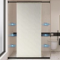 Foldable and waterproof shower curtain, magnetic shower curtain, thick linen shower curtain, unlined, Beige, 150 cm x 200 cm