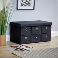 Folding Ottoman Storage Bench 6 Drawer Black Compact Space-Saving Furniture