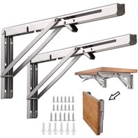 Folding Shelf Support, 12" / 300mm Stainless Steel Wall-Mounted Folding Bracket, Pack of 2 Heavy Duty Retractable Folding Console Supports for Garage