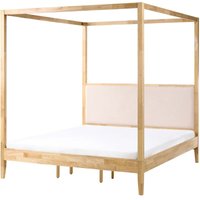 Four Poster Bed Wood HAILLICOURT 160 x 200 cm (EU King Size) Light Brown
