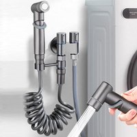 Fuleadture Shower gun with 2m telescopic spring tube, grey, adjustable water flow, suitable for toilet flushes.