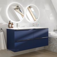 Furneo Bathroom Vanity Unit Floating Storage Basin Blueberry Matt 4-Drawer 120cm With Chrome Handle