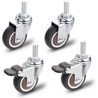 Odipie - Furniture castors, 2 swivel castors with brake + 2 swivel castors without brake, M10x25mm universal furniture castors, load capacity 40 kg