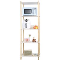 Furniture Hmd - Wooden 5 Tier Shelf Unit Bookshelf Organizer Storage Unit - White and Natural