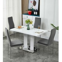 Furnizone Uk - Meridian 4-Seater White High Gloss Dining Table with 4 Monza Grey Velvet Chairs