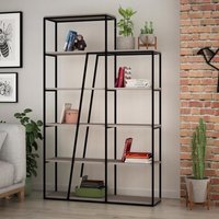 Fwstyle - Bookshelf Shelving Unit Mocha Grey Black Metal Modern Industrial Style