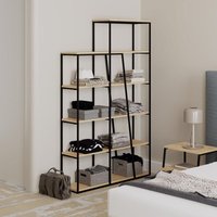 Fwstyle - Bookshelf Shelving Unit Natural Oak Black Metal Modern Industrial Style