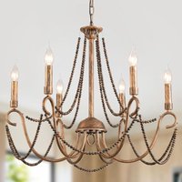 Ceiling Light Vintage French Classic Hanging Chandelier Wrought Iron Light Fitting Bronze 6 Lights - Ganeed