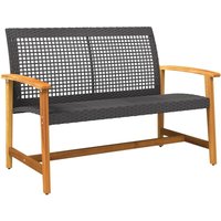 Garden Bench Black 112 cm Poly Rattan and Acacia Wood Vidaxl