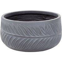 Beliani - Garden Outdoor Plant Pot Planter Leaf Motif Round Stone Clay Fibre 35x35x19 cm Grey Ftero