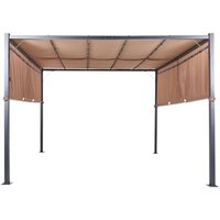 Beliani - Garden Pergola 310 x 310 cm Fabric Shade Metal Frame Solar led Lights Brown Parga
