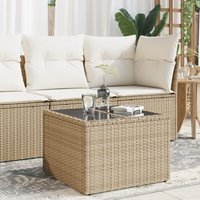 Garden Table with Glass Top Beige 55x55x37 cm Poly Rattan Vidaxl