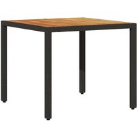 Garden Table with Acacia Wood Top Black 90x90x75 cm Poly Rattan Vidaxl