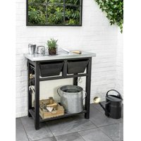 Garden Trading Moreton Potting Bench Plant Table Work Bench Wooden Spruce Black