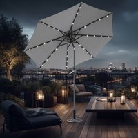 Grey 2.7m Round Garden LED Parasol Crank Tilt Umbrella w/ Base