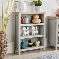 Home Source - Grey Oak Low Bookcase Display Unit 3 Bookshelves dvd Storage Two Tone 36mm Top