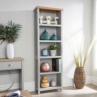 Grey Oak Tall Bookcase Display Unit 5 Bookshelves DVD Storage Two Tone 36mm Top