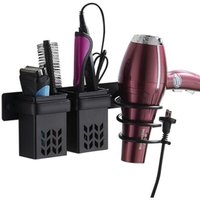 Hair Dryer Holder, Aluminum Hair Dryer and Flat Iron Holder with ABS Storage and Cable Organizer, Multifunctional Bathroom Holder for Storing Hair