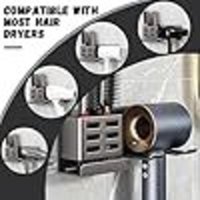 Hair Dryer Holder with Storage, Wall-Mounted Aluminum Hair Dryer Rack, No Drilling Required, Hair Dryer Holder for Toilet, Bathroom, Salon,