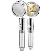 Hand shower - Shower head with high-pressure propeller - Saves and filters water - Power regulator with stop switch - Articulated head - Gold color