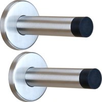 Heavy-Duty Door Stop for Baseboards (42.5x92.5mm) - Pack of 2 Wall-Mounted Door Stops - Stainless Steel Wall-Mounted Door Stop with Rubber Tip
