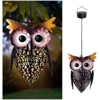 Hollow LED solar hanging lantern for outdoor use, vintage style, metal, cute owl design, waterproof, for garden, patio, porch, decoration, gifts