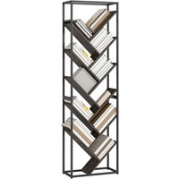 HOMCOM 10 Tier Tree Bookshelf Industrial Tall Bookcase Grey Black