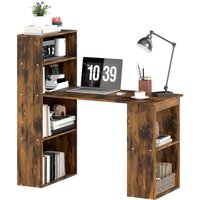 Homcom - 120cm Modern Computer Desk Bookshelf Writing Table Workstation Rustic Brown