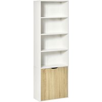 Homcom - 2 Door 4 Shelves Tall Bookcase Modern Bookshelf Storage Display Unit White and Oak