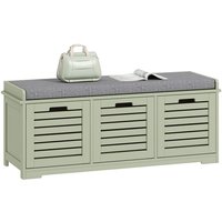 HOMCOM 3-Door Shoe Storage Bench Cushion Seat Slatted Doors, Green