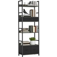 HOMCOM Industrial Bookshelf with 4 Shelves and 3 Fabric Drawers Grey