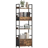 HOMCOM Industrial Bookshelf with 4 Shelves and 3 Fabric Drawers Rustic Brown